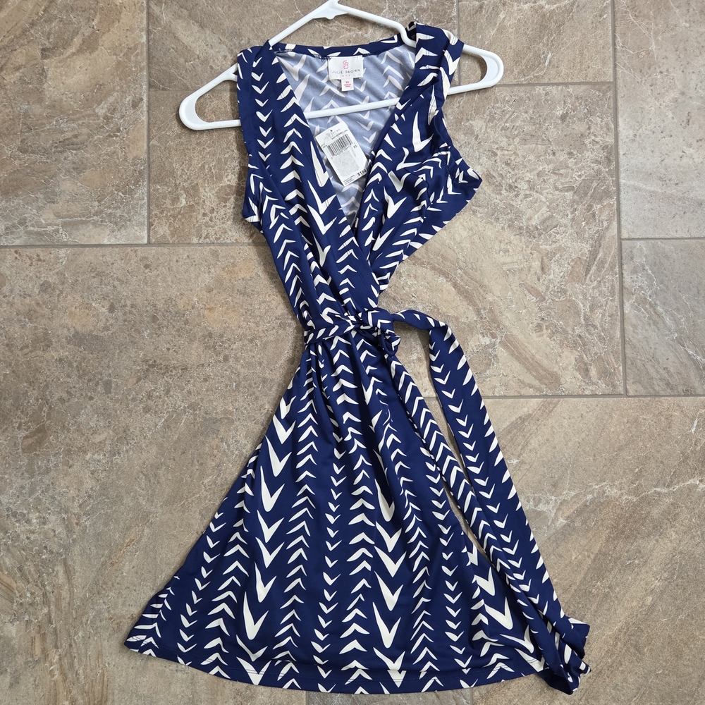 JB by Julie Brown One Shoulder Dress in Navy and White